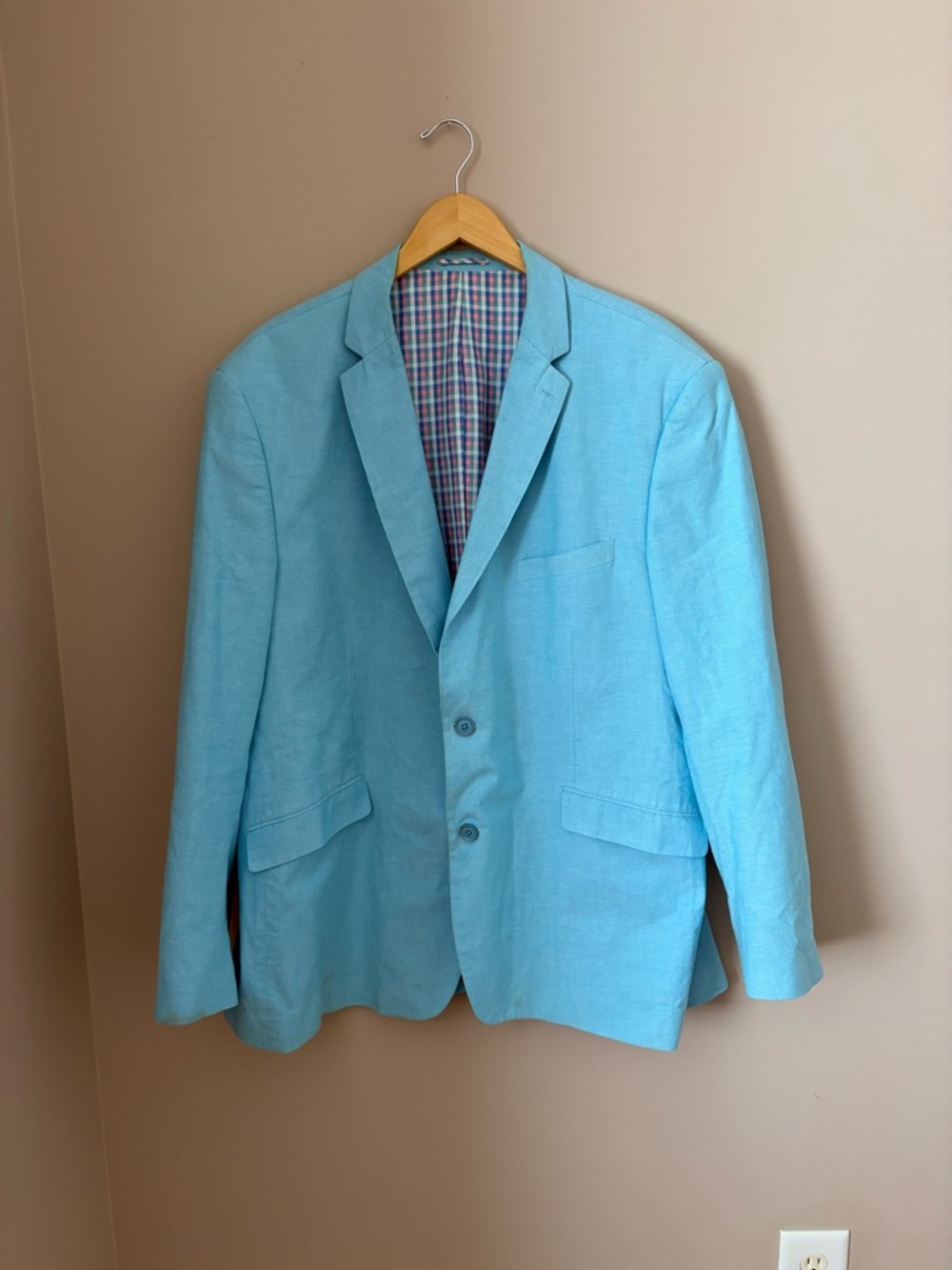 U.S. Polo Assn. Men's Light Turquoise Linen Blazer - Single-Breasted Sport Coat - Picture 6 of 6